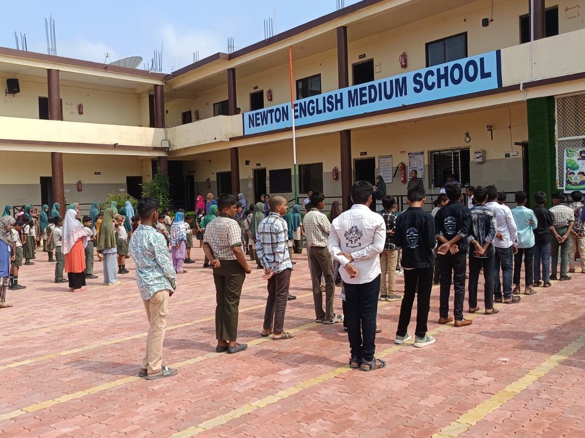 Students inside Newton English Medium School